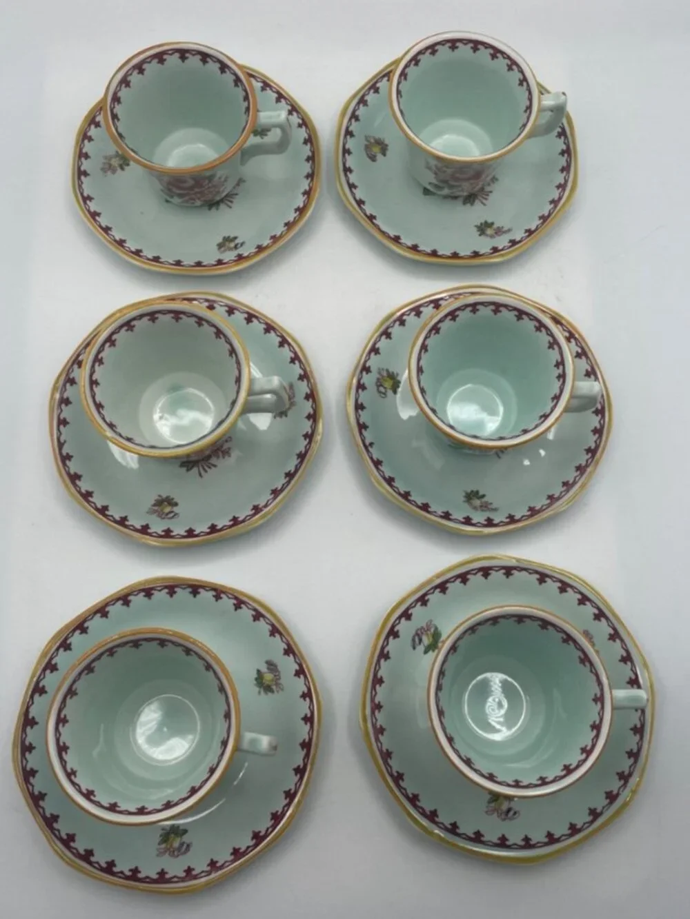 Lot of 6 Adams Calyx Ware Chelsea Sprays Cups and Saucers Red Fleur de Lis
